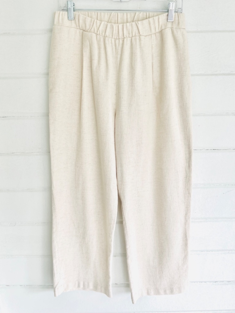 IT IS WELL L.A. Textured Cotton/Linen Blend Pants in Ivory - L